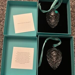2 NIB Tiffany & Co Crystal Pinecone Holiday Ornament Christmas 2019 with bag
